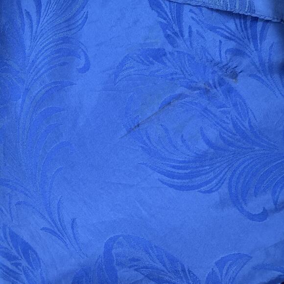 VTG 80s Printed Satin Cocktail Wrap Dress Size S Cobalt 90s Evening Party Peplum - Picture 16 of 16